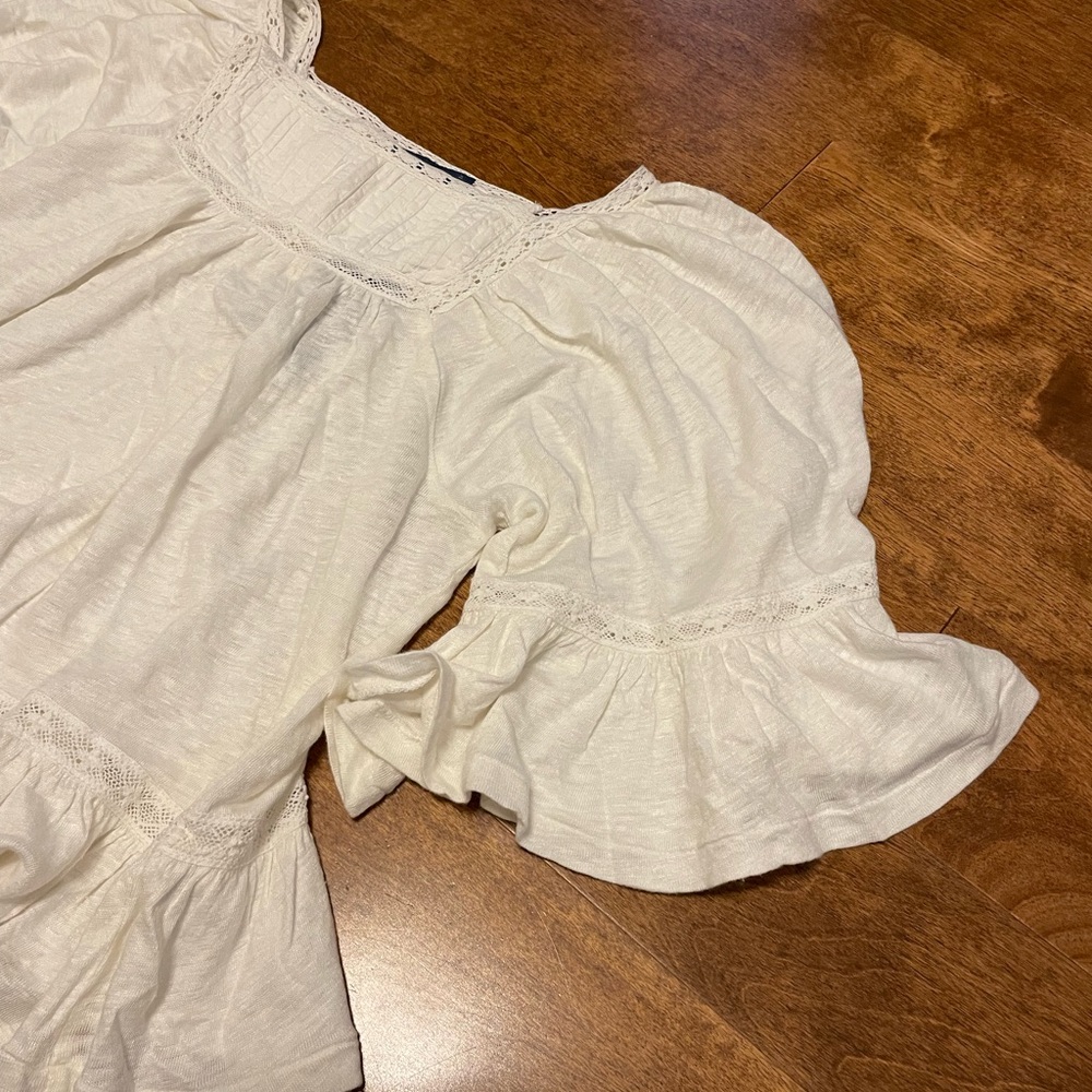 New Polo Ralph Lauren White Linen Blouse Ruffle Bell Sleeves Pullover Top XXS - Picture 11 of 17